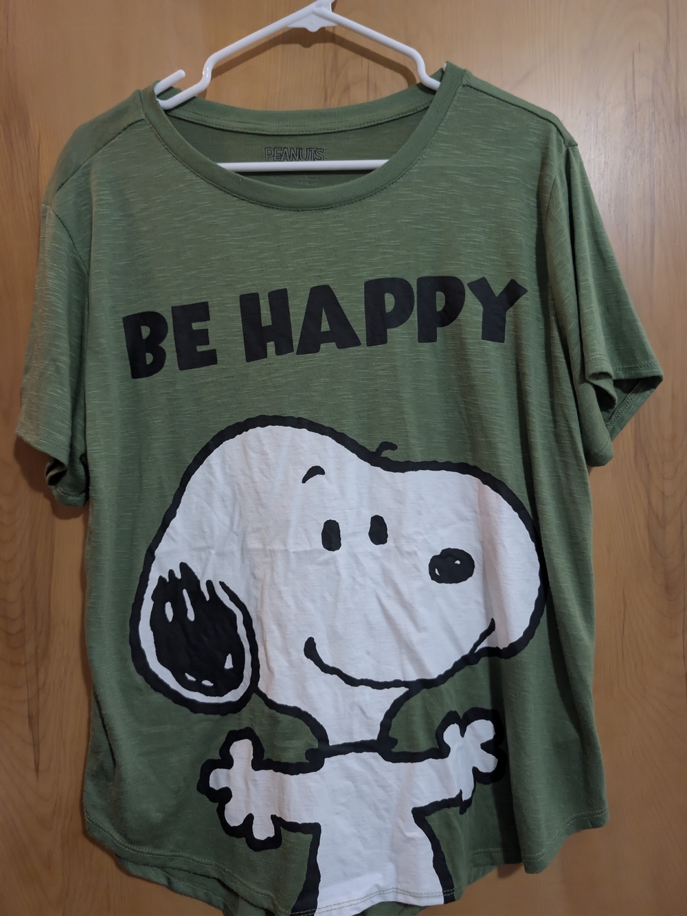 Peanuts Snoopy Be Happy Olive Green Dog Tee